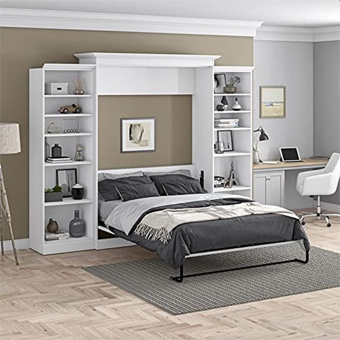 BOWERY HILL Vera Easy-Lift Queen Murphy Wall Bed with Double Bookcase Storage